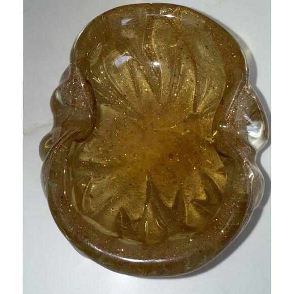 Vintage Murano Shell Shaped Gold Sparkle- Controlled Bubble Small Bowl 5.5x4.75 - Picture 5 of 5